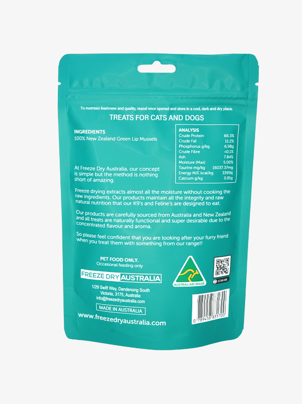 28 Freeze Dry Australia Freeze Dried Green Lip Mussels 70g, Dog & Cat Treats