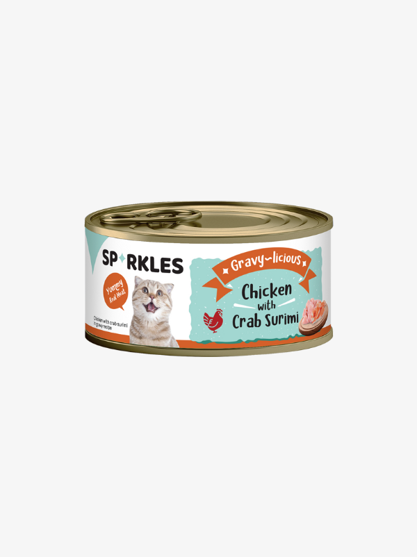 Sparkles Gravy-licious Chicken with Crab Surimi Canned Wet Cat Food 80g Sparkles Gravy-licious Chicken with Crab Surimi Canned Wet Cat Food 80g