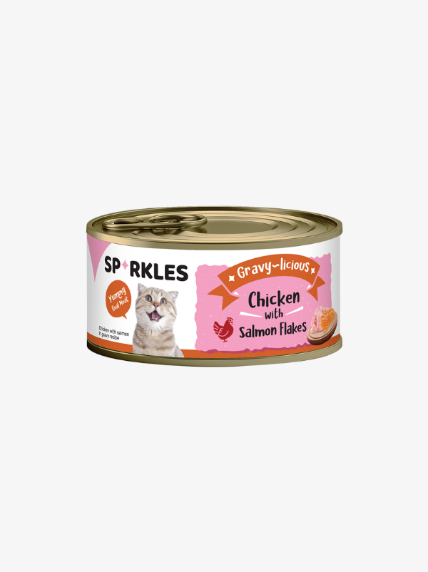 Sparkles Gravy-licious Chicken with Salmon Flakes Canned Wet Cat Food 80g Sparkles Gravy-licious Chicken with Salmon Flakes Canned Wet Cat Food 80g