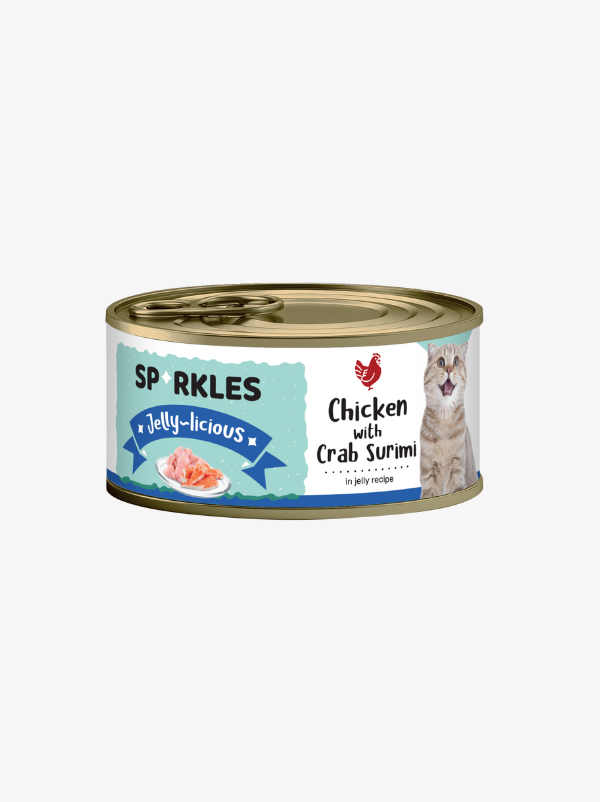 Sparkles Jelly-licious Chicken with Crab Surimi Canned Wet Cat Food 80g Sparkles Jelly-licious Chicken with Crab Surimi Canned Wet Cat Food 80g