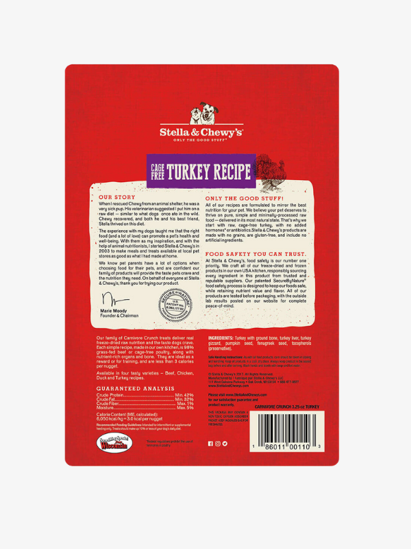 Stella & Chewy's Freeze Dried Raw Carnivore Crunch (Turkey) Dog Treats 3.25oz Stella & Chewy's Freeze Dried Raw Carnivore Crunch (Turkey) Dog Treats 3.25oz