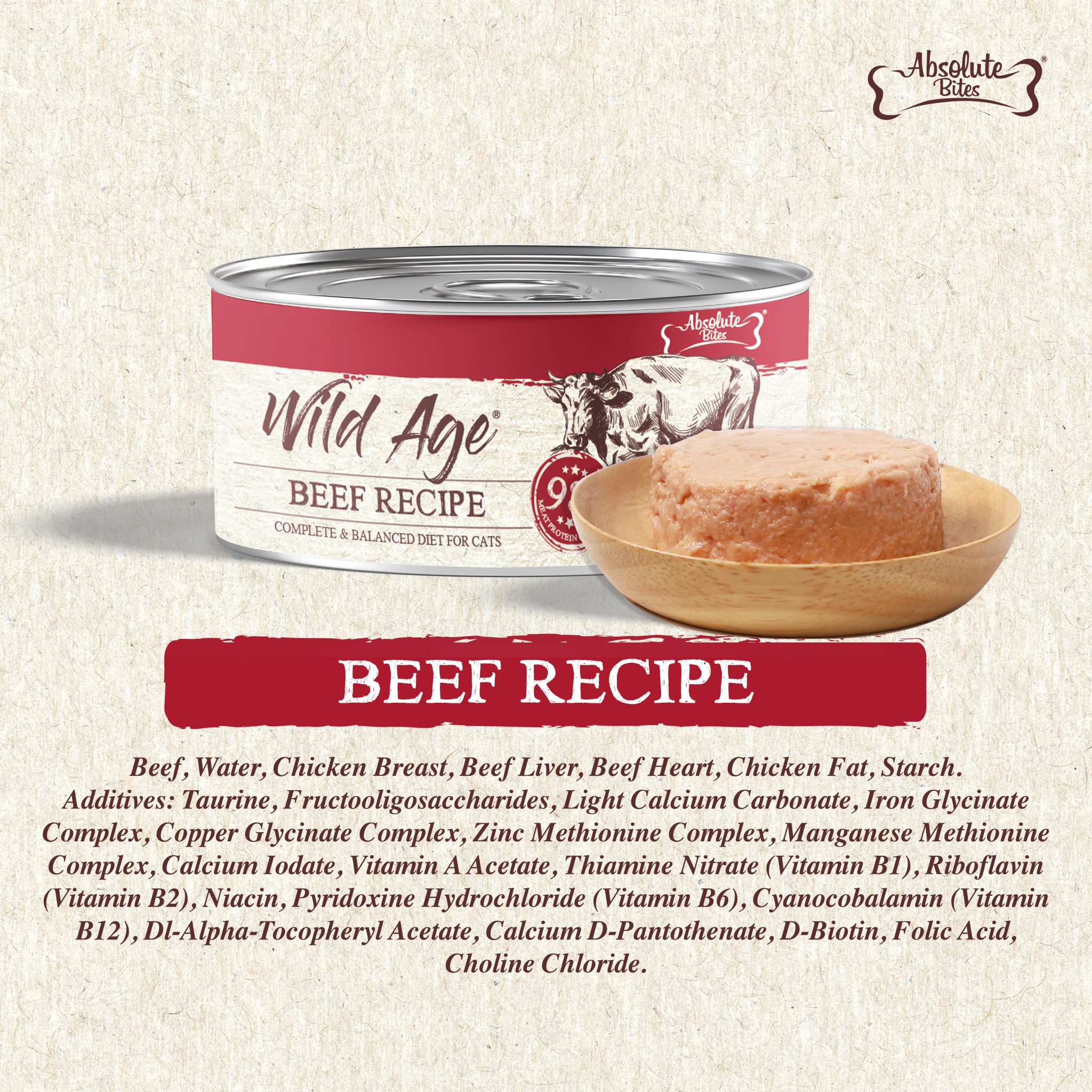 Absolute Bites Wild Age Complete & Balanced Diet Canned Cat Food – Beef ...